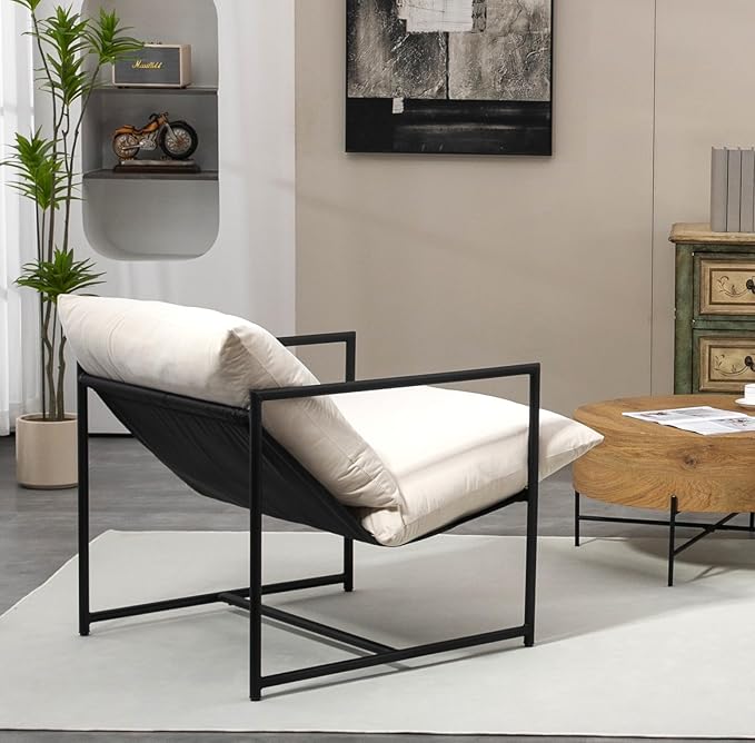 Serenity Accent Modern Velvet Arm Chair with Reclined Seat Sleek Design Durable Metal Frame Soft Upholstery and Plush Comfort for Stylish Living Room Beige