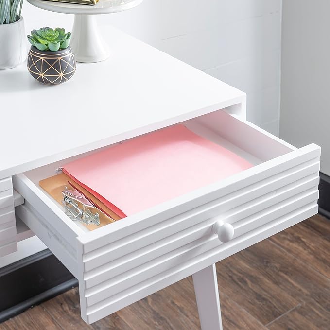 Powell Cason White Wooden Two Drawer Ripples Desk