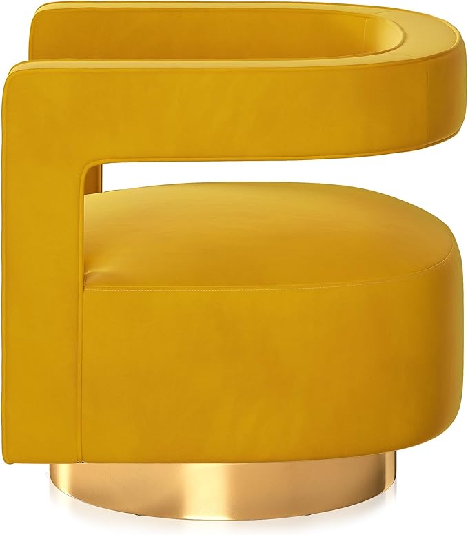 BELLEZE Swivel Barrel Accent Chair Set of 2 Modern Upholstered Arm Comfy Velvet Curved Back Round Chair with Gold Base Wood Frame 360 Degree for Living Room Bedroom OfficeYellow