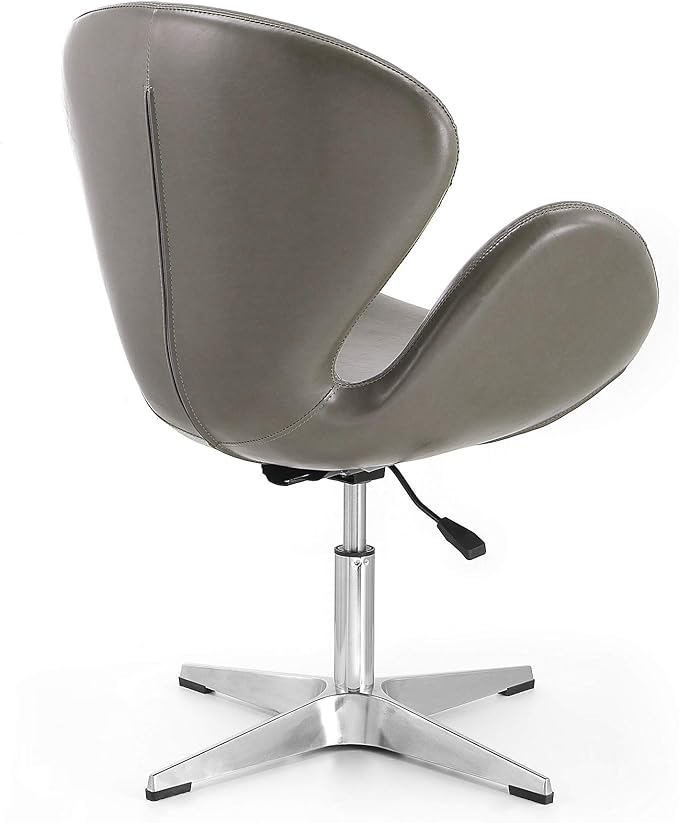 Manhattan Comfort Raspberry Adjustable Swivel Accent Chair Set of 2 with 360° Turn Polished Chrome Base Modern Retro Design Ideal for Living Room and Home Office Pebble Faux Leather