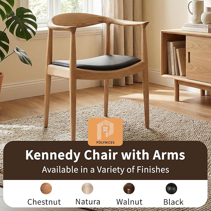 Polynices Kennedy Armchair Upholstered Dining Chair Presidential Mid-Century Modern Accent Chair in Natural Wood Color