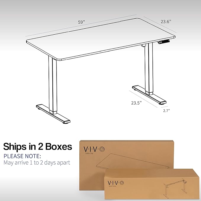 VIVO Electric 60 x 24 in Standing Desk Memory Height Adjustment 1B Series Holds 220 lbs One-Piece Light Wood Top Black Frame DESK-KIT-1B6C