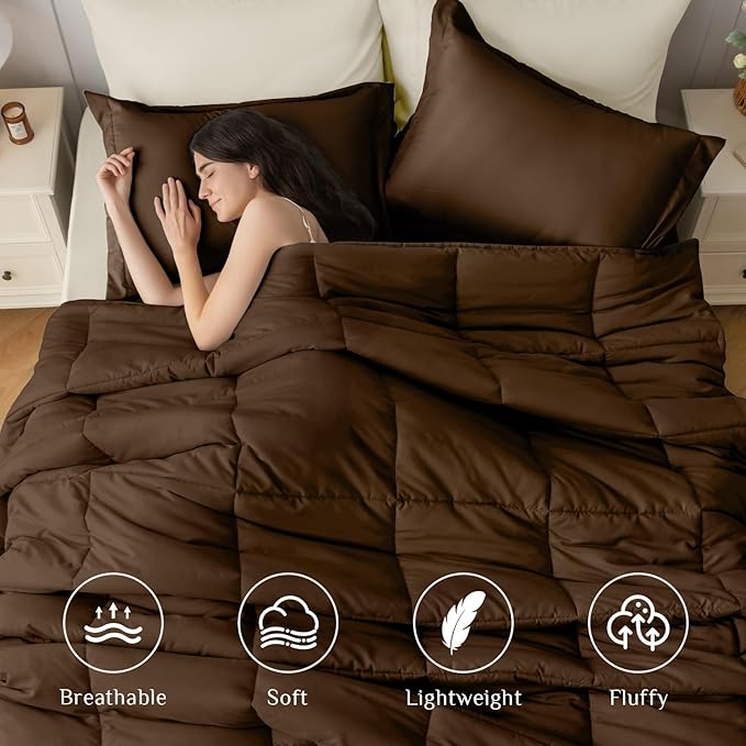 JOLLYVOGUE King Comforter Set Ultra-Soft Bed in a Bag King Size 7 Pieces Oeko-TEX Certified Bedding Set with Down Alternative Comforter Sheets Pillowcases &amp Shams Brown &amp Beige