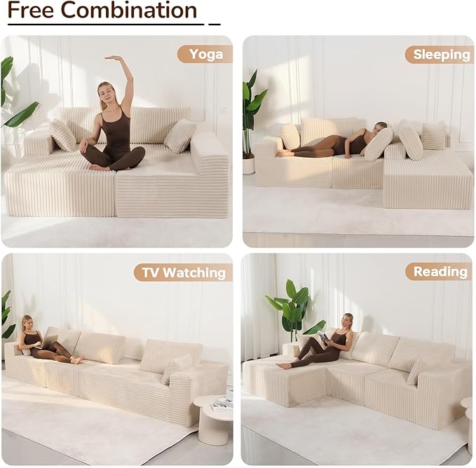 Boneless CouchCloud-Like Softness &amp Supportive FirmnessSectional Couches for Living RoomCloud Couch with No Assembly &amp Removable Washable CoversBeige