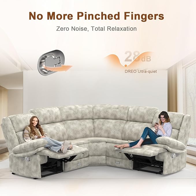 Home Theater Seating Reclining Sectional Sofa Reclining Couch with 4 USB 2 Flip-Up Middle Backrest &amp Drawers Wall Hugger RV Recliners 145° Adjustable Recline &amp Cup Holders for RV &amp Mov