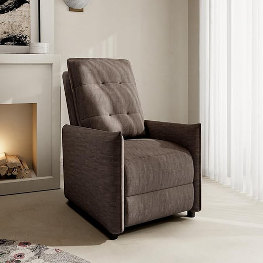 Chenille Fabric Recliner Chair for Adults - Manual Push Back Reclining Sofa with Sturdy Metal Frame Overstuffed High-Density Foam Adjustable Footrest for Living Room Home Theater (Brown)