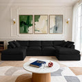 Cloud Modular Sectional Sofa Couch141” U-Shape Sofa with Wide Armrest Modern High-Density Sponge Compressed Couch for Living Room BedroomNo Assembly Needed (Black 4 Seats+ 2 Ottoman)