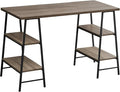Computer Desk Home Office Laptop Storage Shelves 48 l Work Brown Laminate Black Metal Contemporary Modern