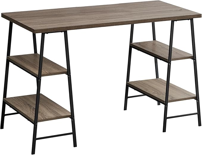 Computer Desk Home Office Laptop Storage Shelves 48 l Work Brown Laminate Black Metal Contemporary Modern