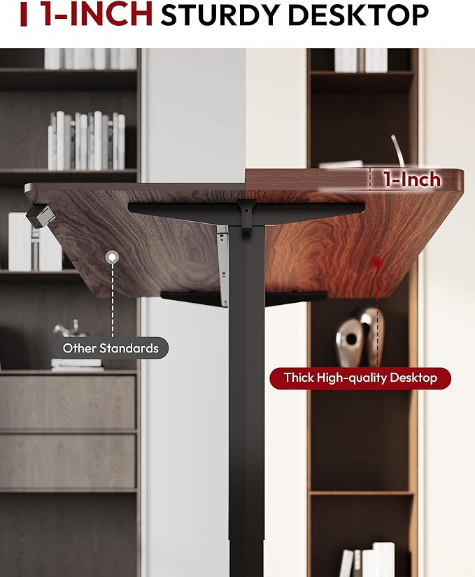 SANODESK Electric Standing Desk 55 x 28 Inches Whole-Piece Desktop Height Adjustable Stand Up Desk w/6-Button Controller Ergonomic Computer Desk for Home Office Black Frame + Mahogany Tabletop