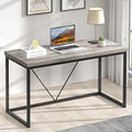 FOLUBAN Modern Home Office Desk Industrial Vintage Computer Desk Rustic Wood and Metal Study Writing Table Simple Work Gaming PC Desks for Bedroom Living Room Light Grey 53 Inch