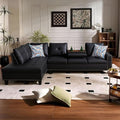 L Shape Sectional Couch with Chaise 97.5 Inch Modular Sofa with Cup Holders Sectional Couches for Living Room Ergonomic Reclined Backrest for Office and Small Apartment Black
