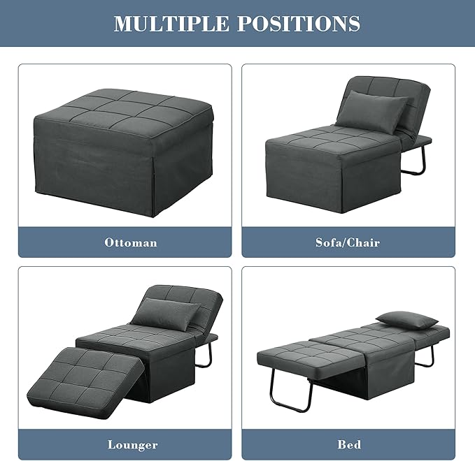 Ainfox Convertible Sofa Bed4-in-1 Multi-Functional Futon Chair Bed Folding &amp No Installation Sofa Couch with Adjustable Backrest Recliner for Living Room Small Spaces and Office(Dark Grey)