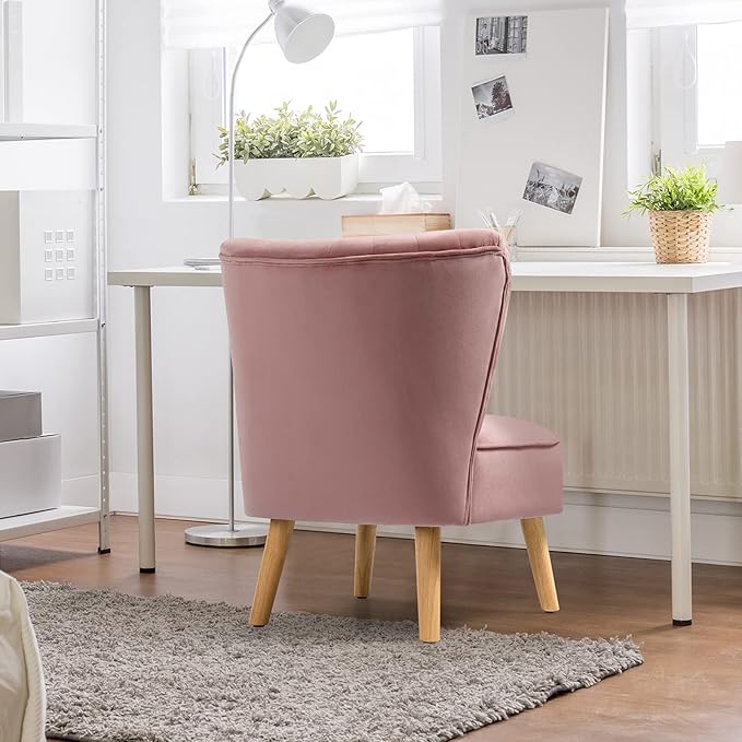 S AFSTAR Armless Accent Chair Velvet Modern Chair with Rubber Wood Legs and Thick Sponge Seat Upholstered Leisure Wingback Sofa Chair for Living Room for Bedroom Living Room (1 Pink)