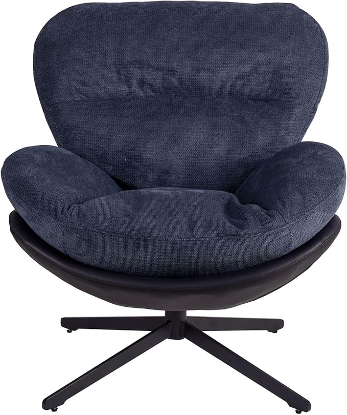 360° Swivel Chenille Chair Modern Lounge Chair with Faux Leather Accents and Black Metal Frame for Reading Nook Living Room Office