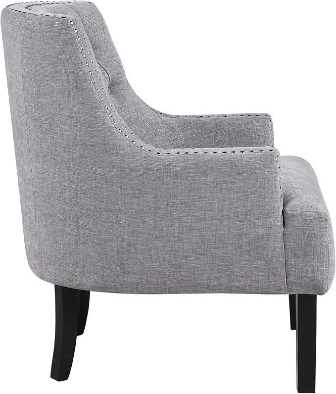 Lexicon Accent Chair Reading Chair Comfy Chair for Bedroom Upholstered Armchair with Solid Wood Frame Tufted Cushion Nail Head Trim Single Sofa Chair for Living Room Office Grey Chenille