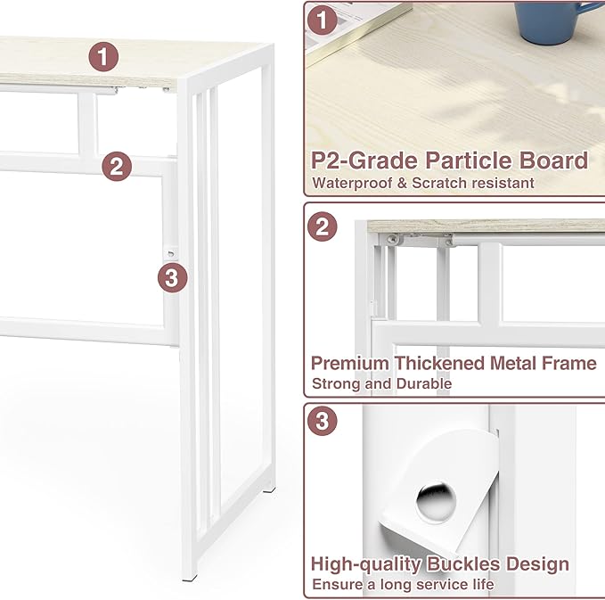 Gezen Folding Desk 40'' Computer Desk for Home Office No Assembly Office Desk Foldable Simple Study Writing Desk Table for Small Spaces(Beige White)