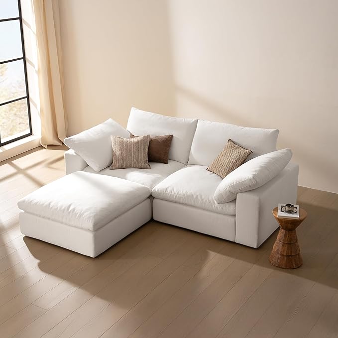 Modular Sectional Cloud Sofa for Living Room 78.7 Loveseat Sofa with Storage Ottoman Wide Armrest Comfy Cloud Couch Deep Seat Modern Oversized Couches for Apartment(White1 Ottoman)