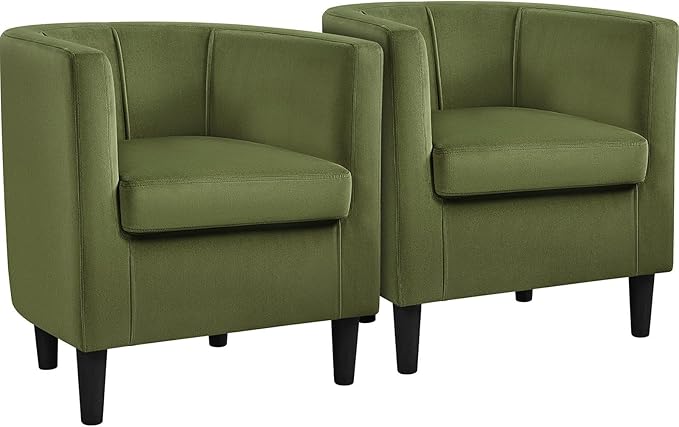 Yaheetech Velvet Accent Chair Modern and Comfortable Armchairs Upholstered Barrel Sofa Chair for Living Room Bedroom Waiting Room Olive Green 2pcs