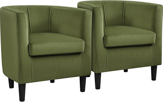 Yaheetech Velvet Accent Chair Modern and Comfortable Armchairs Upholstered Barrel Sofa Chair for Living Room Bedroom Waiting Room Olive Green 2pcs