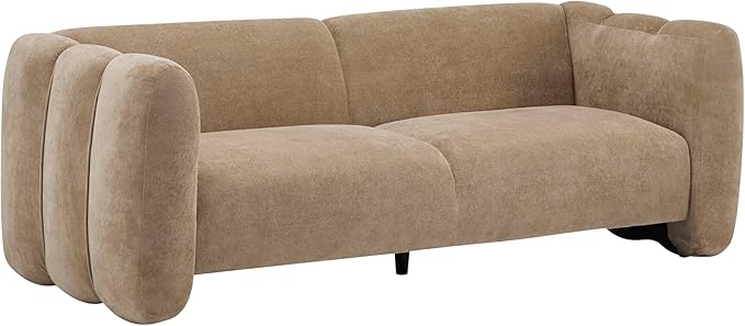 Christopher Knight Home Ahri 83'' Wood Frame Lounge Sofa Couch with Wave Design Soft Seating 3-Seater Sofa with Armrests Comfy Velvet Upholstered Home Sofa for Living Room and Office Camel