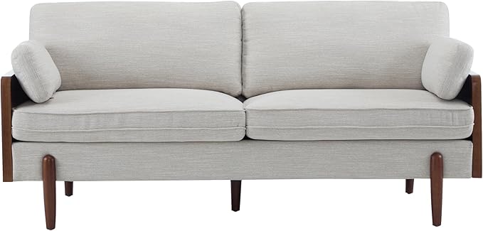 Christopher Knight Home Arboris Modern Rubberwood Frame Fabric Upholstered Loveseat Living Room/Bedroom/Apartment Couch/Sofa with Toss/Back Pillows and Removable Cushions Beige+Light Walnut