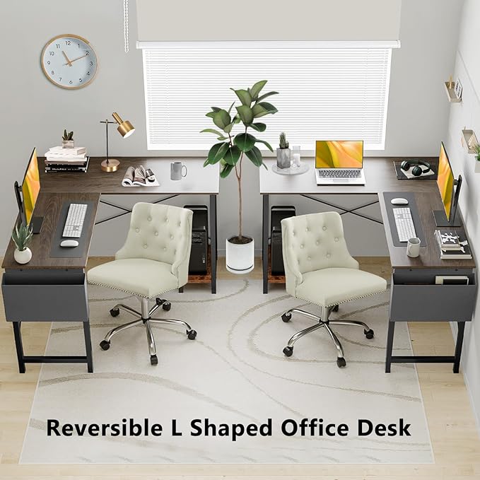 Living&ampGiving L Shaped Gaming Desk 49 Black Home OfficeBedroom Computer Table for Study Standing Executive Desk with CPU Storage Shelf &amp Side Bag Grey