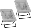 Comfy Saucer Chair for Adults Set of 2 Soft Faux Fur Bedroom Chair Accent Dorm Chairs Flexible Living Room Reading Chairs Oversized Folding Seat for Teens X-Large Grey