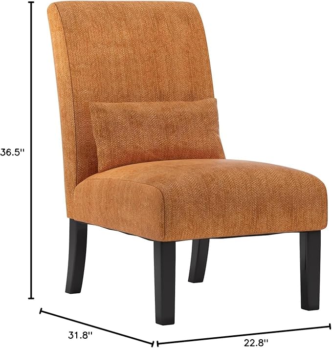 Roundhill Furniture Pisano Orange Fabric Armless Contemporary Accent Chair with Matching Kidney Pillow Single