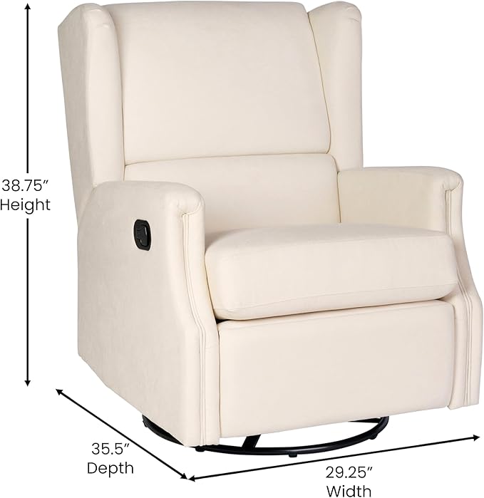Flash Furniture Omma Swivel Glider Rocking Recliner Manual Wingback Recliner with 360 Degree Swivel for Living Room Bedroom or Nursery Upholstered Cream