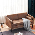 Karl home Loveseat Sofa 52 Bedroom Couch Mid-Century 2-Seat Sofa Bronzing Cloth Upholstered Love Seat with Metal Legs for Living Room Bedroom Balcony Apartment Office Brown