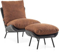 MCombo Modern Accent Chair with Ottoman Leathaire Fabric Armless Chair Upholstered Leisure Chairs for Small Space Living Room &amp Bedroom LW951 (Saddle)