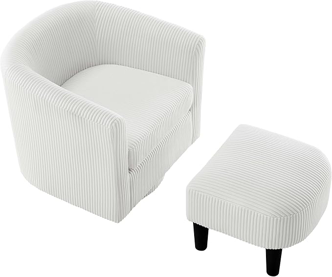 Green Swivel Accent Chair with Ottoman 360° Barrel Chairs with Foot Stool Comfy Reading Chair with Removable Pillow &amp 2 Armrest Covers for Living Room Small Spaces Bedroom Chenille (Black (smal