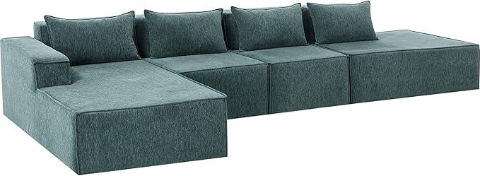 155 Modular Sectional Sofa L-Shaped Cloud Couch with Extra Long Chaise Lounge Oversized Chenille Boneless Sofa Set for Living Room Comfy Floor Seating No Assembly Required