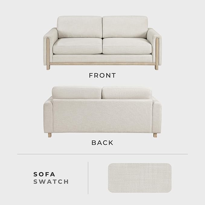 Lexicon Modern Upholstered Living Room Sofa Textured Fabric Sofa Couch Track Arm Wood Frame and Natural Finish Wood Legs Reversible Back Cushion No Assembly Beige