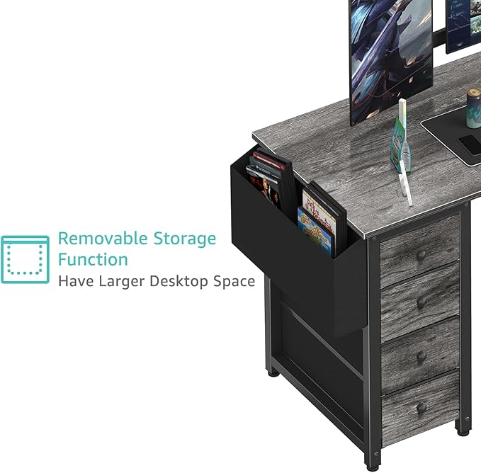 Lufeiya L Shaped Computer Desk with Drawers &amp Storage Shelves 47 Inch Small Corner Desk with Power Outlet for Home Office Bedroom L-Shaped Gaming PC Desks with Fabric Drawer Gray