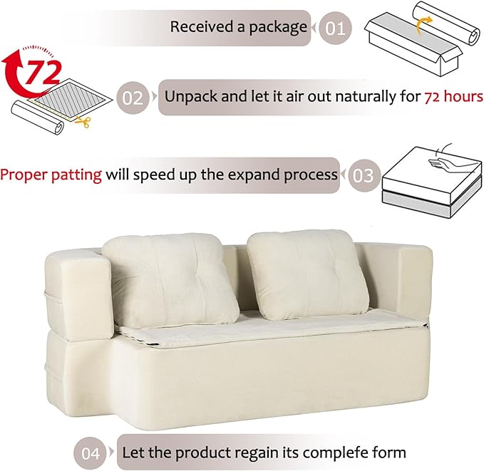 Folding Sofa Bed 78.7 Extra-Long Convertible Sofa Bed with 2 Pillows &amp Blanket 14.6 Thick High-Density Foam Boneless Couch for Bedroom Living Room Apartment Beige