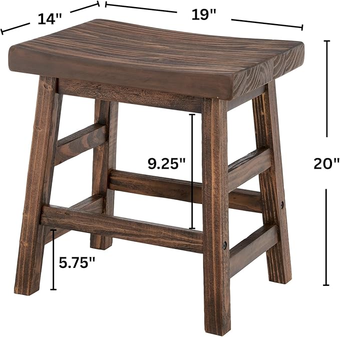 Alaterre Furniture Pomona 20-Inch Counter Height Saddle Seat Barstool – Solid Wood Backless Rustic Farmhouse Stool in Natural Finish for Kitchen Island or Dining Room (Natural)
