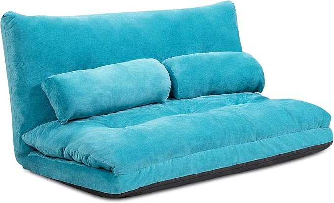 Giantex Adjustable Floor Sofa Couch Multi-Functional 6-Position Foldable Lazy Sofa Sleeper Bed Blue Corduroy Iron Frame 70.5 x 42.5 x 7
