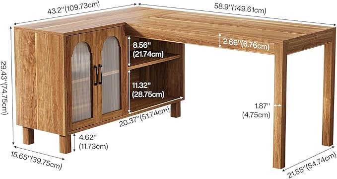 Tribesigns 59 L Shaped Desk with File Cabinet Executive Office Desk with Storage Shelves Modern Wood Computer Desk Coner Writting Desk for Home Office Work Study (Rustic Brown)