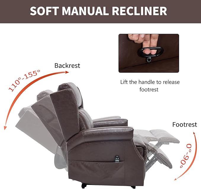 KEIKI Oversized Recliner Chair Manual Leather Recliner Chair with 8 Vibration Back Massager and Heating for Living Room Rocking Chaise Lounge Chair Indoor Antique Brown