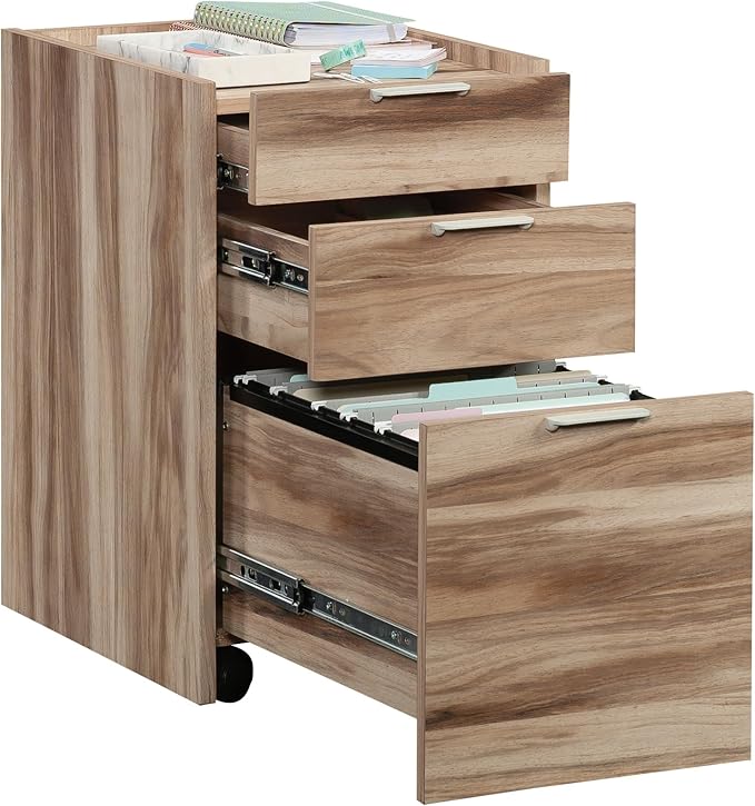 3 Drawer Small File Cabinet with Lock Under Desk Locking Drawers Storage Organizer for Home Office Filing CabinetsAcaciaWood