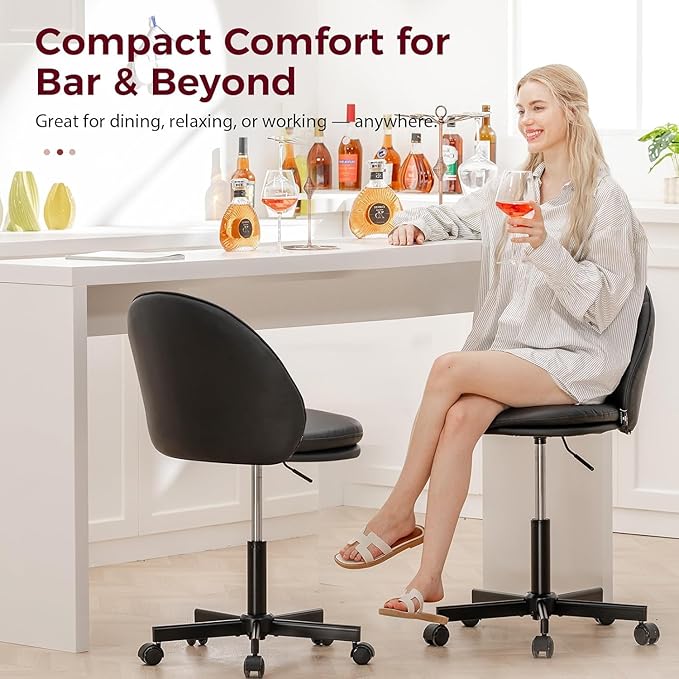 COMHOMA Vanity Chair with PU Leather Small Tall Armless Chair with Back Cute Candy Chair for Girls Gift Living Room/Makeup Room/Bedroom/Kitchen (Height Use: Adjustable from Desk to Bar Height)