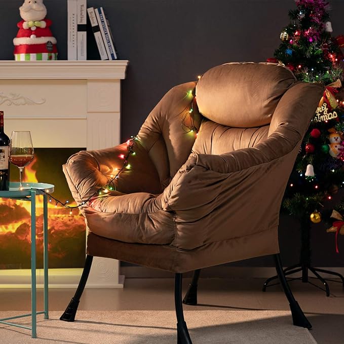 HollyHOME Lazy Chair with Armrest and Side Pocket Comfy Accent Lounge ChairLeisure Sofa Armchair for Living Room Bedroom Dorm or Small Spaces Oversized Reading Sofa ChairVelvet Taupe Brown