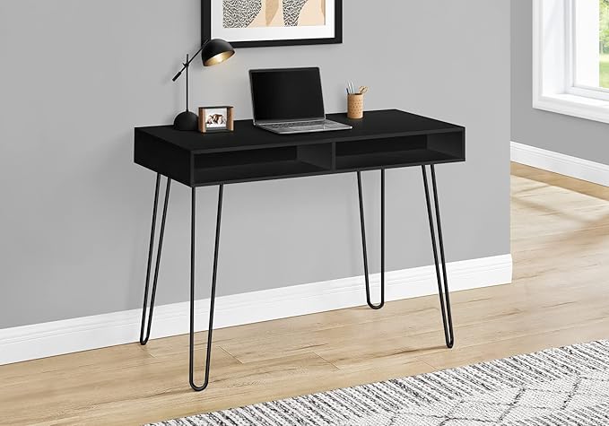 Computer Desk Home Office Laptop Left Right Set up Storage Drawers 40 l Work Black Laminate Black Metal Contemporary Modern SM277
