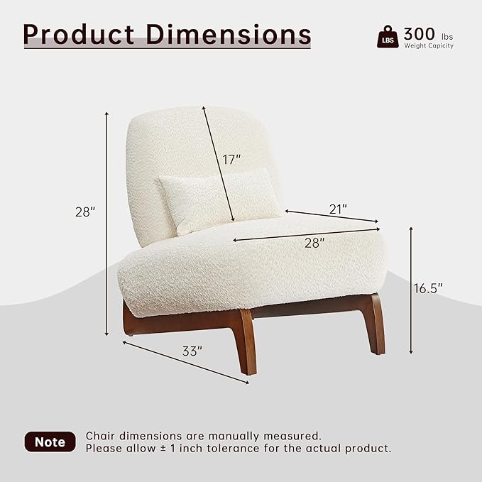 Morden Fort Boucle Chair Upholstered Accent Chair Tilted Wooden Leg with Durable Comfy Boucle Pet-Friendly Thick Cushion &amp Pillow Armless Modern Chairs for Living Room Bedroom Reading Beige