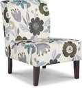 Signature Design by Ashley Triptis Floral Armless Accent Chair with Attached Cushions Fabric Upholstery Wood Legs 16.63 Seat Height White Blue &amp Gray