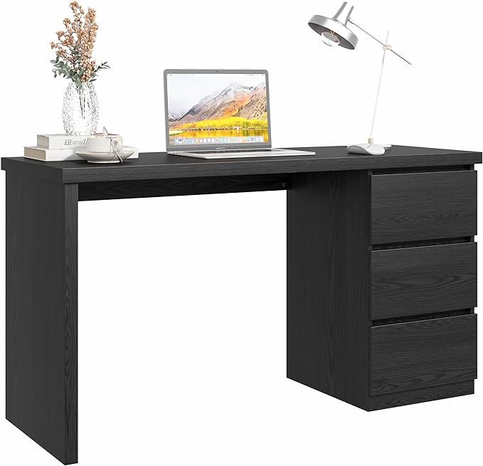 furtble Computer Desk with Drawers 53.5 inches Wood Work Desk Home Office Desks Workstation with Storage Modern Gaming Computer Table for Bedroom Living Room Black