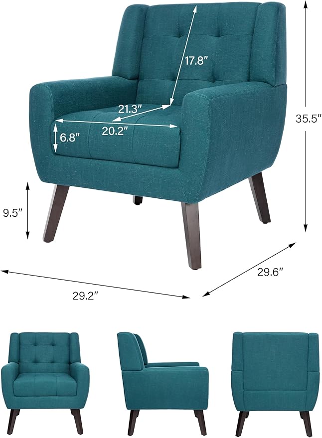 Accent Chair Comfy Mid Century Modern Small Armchairs with Solid Wood Frame and Soft Cushion for Living Room Bedroom (Fabric Light Blue Set of 2)