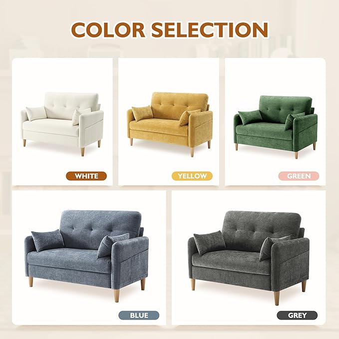 47 Small Sofa Couch for Bedroom Soft Chenille loveseat Mini Couch with Throw Pillow and Removable Cushion Cover for Small Spaces Living Room Apartment Dorm Office(Green)